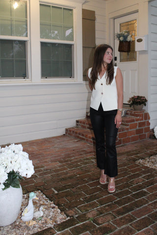High Rise Coated Black Denim Flare pants