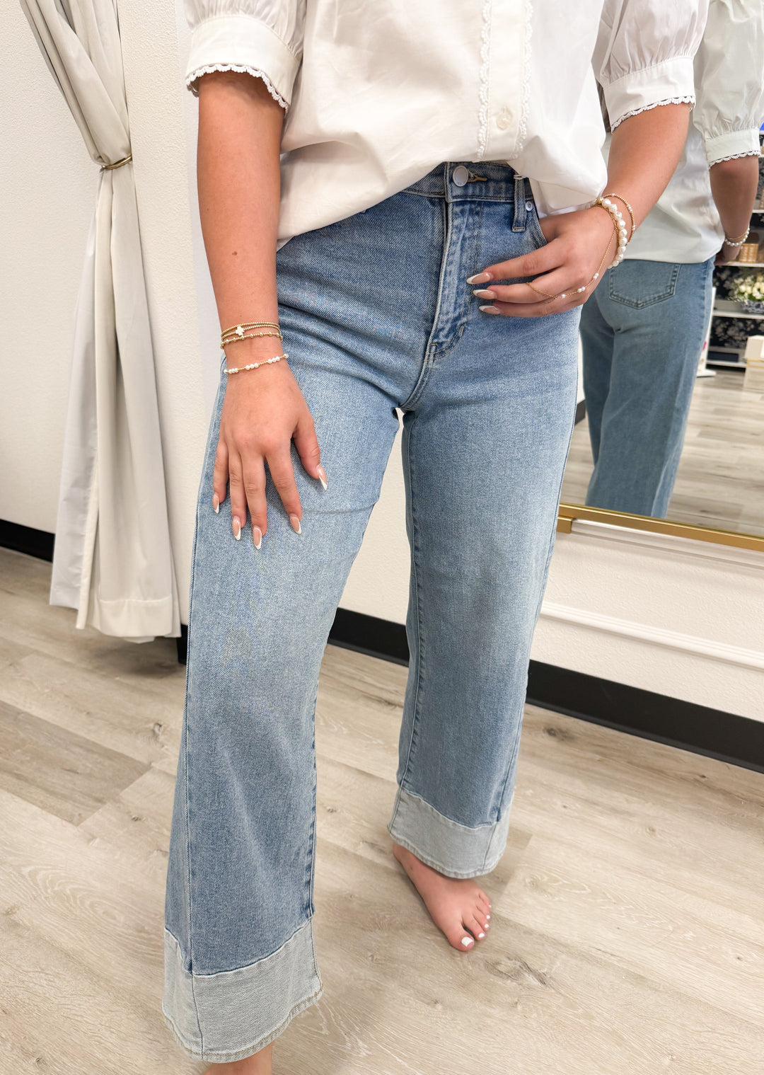 JBD Two Toned Hem Seamed Slim Wide Pants