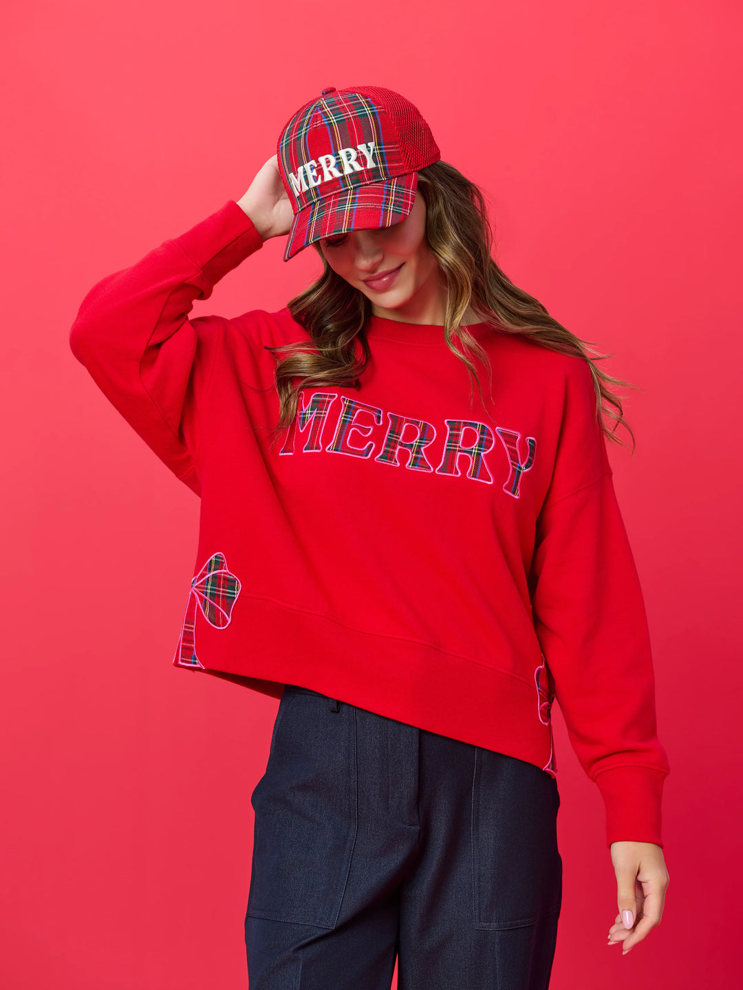 Shiraleah Red Plaid Merry Sweatshirt