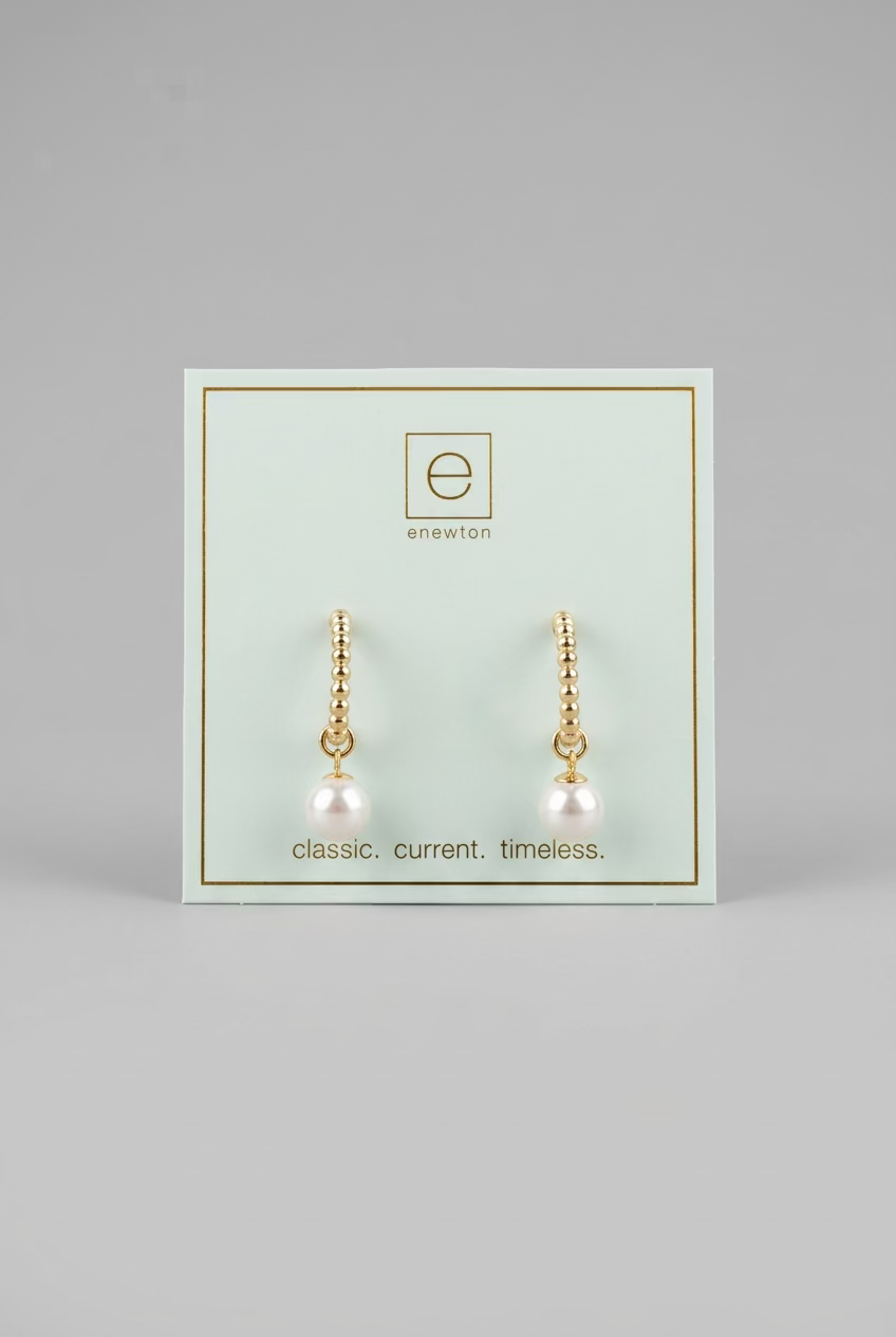Enewton Beaded Classic 1" Post Hoop Earring - 2mm Gold - Classic Pearl 8mm Charm
