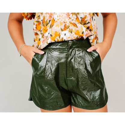 Olive Leather Shorts