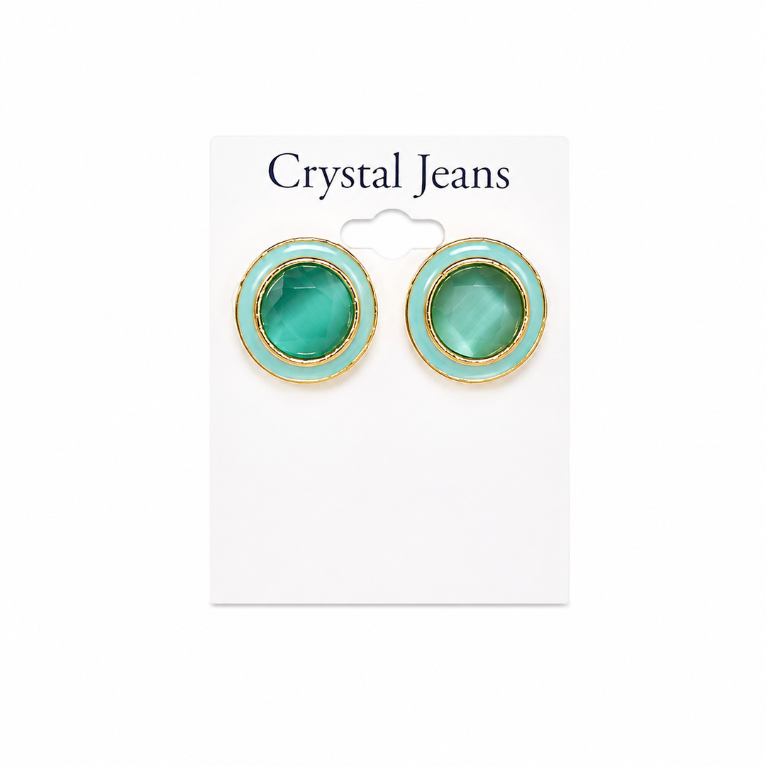 Aqua Gem Button Earrings