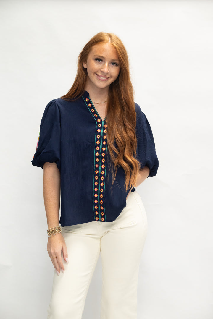 Navy Crinkled Top