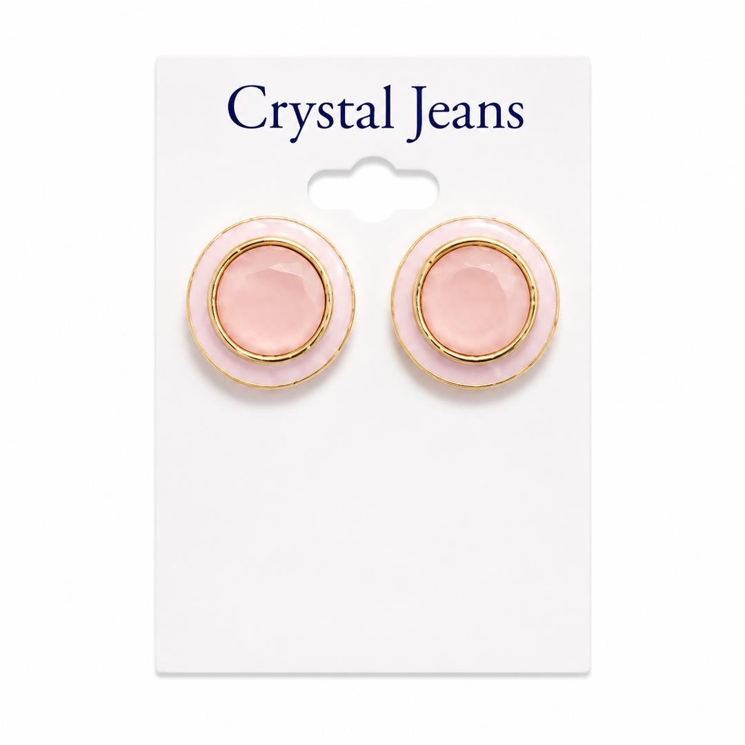 Pink Gem Button Earrings