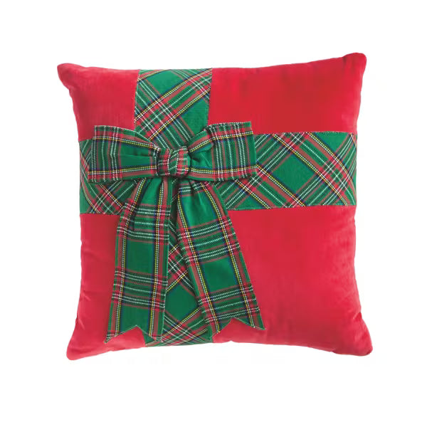 Mud Pie Green Tartan Bow Pillow