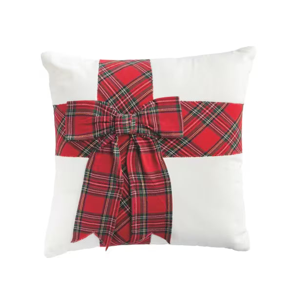 Mud Pie Red Tartan Bow Pillow