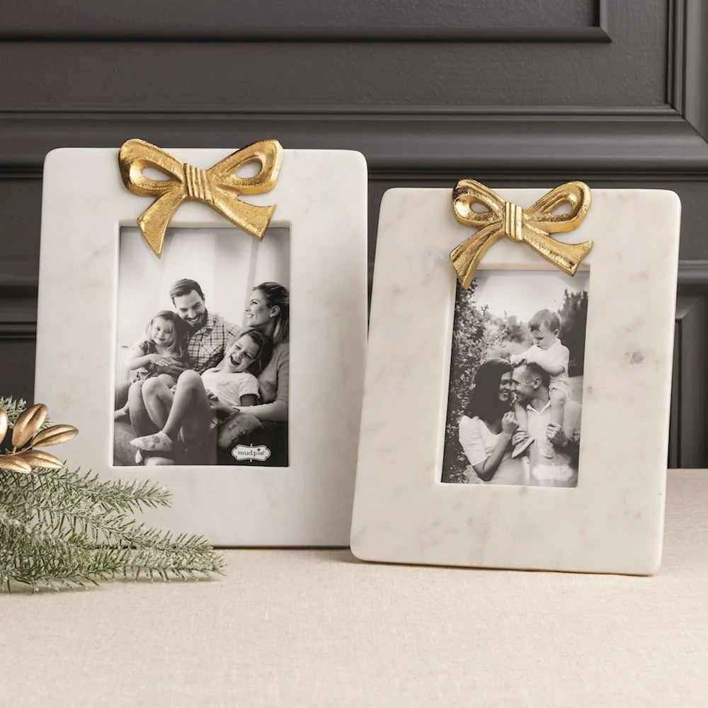 Mud Pie Large Gold Bow Marble Frame