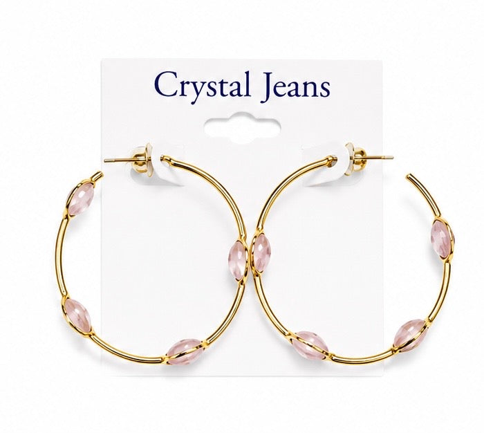 Light Pink Gemstone Hoop Earrings