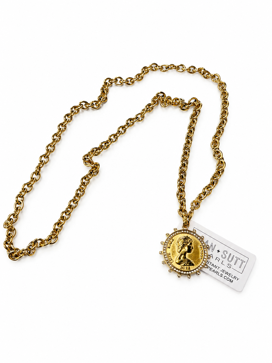 Small Gold Coin Necklace by Chansuttpearls