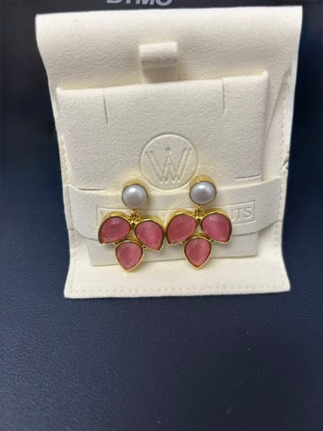 Winton+ Waits Pearl and Pink Cats Eye Raindrops Earring