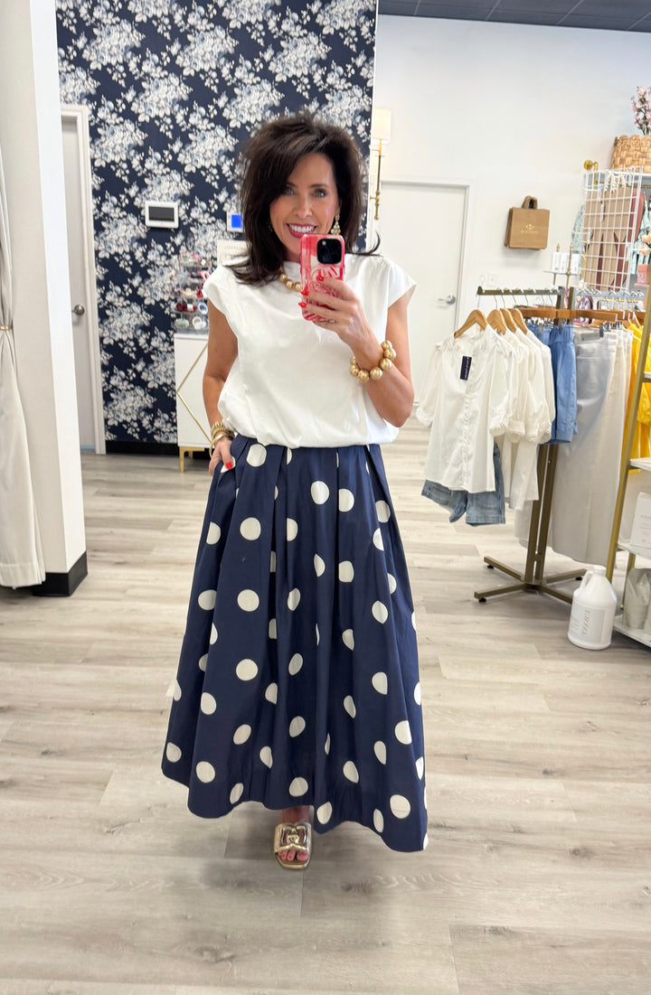 Genevieve Polka Dot Midi Skirt