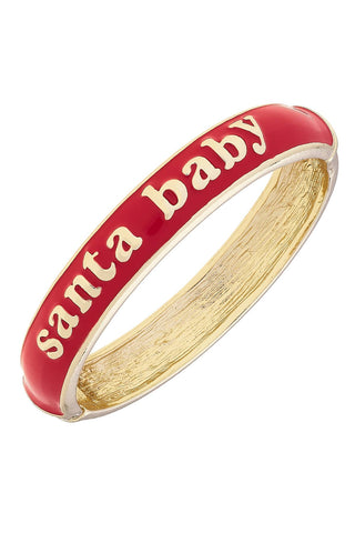 Santa Baby Sculpted Enamel Hinge Bangle in Red