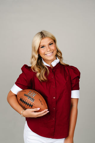 Burgundy and White Ruffle Top