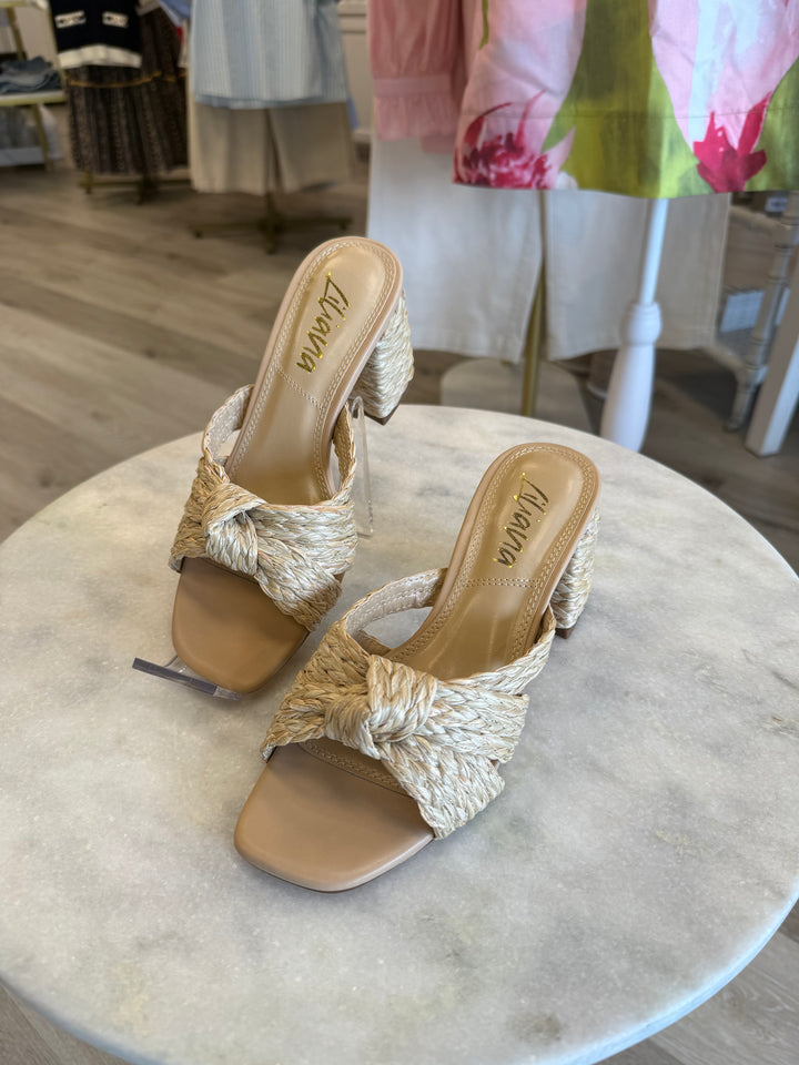 Ashley-Raffia Block Heel Sandels