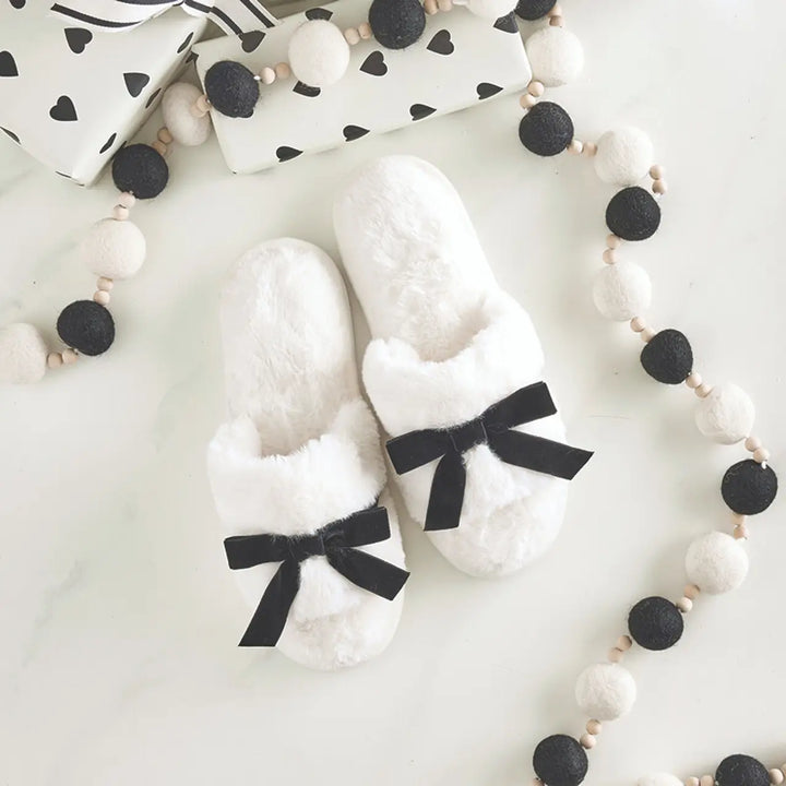 Black Velvet Bow Slippers