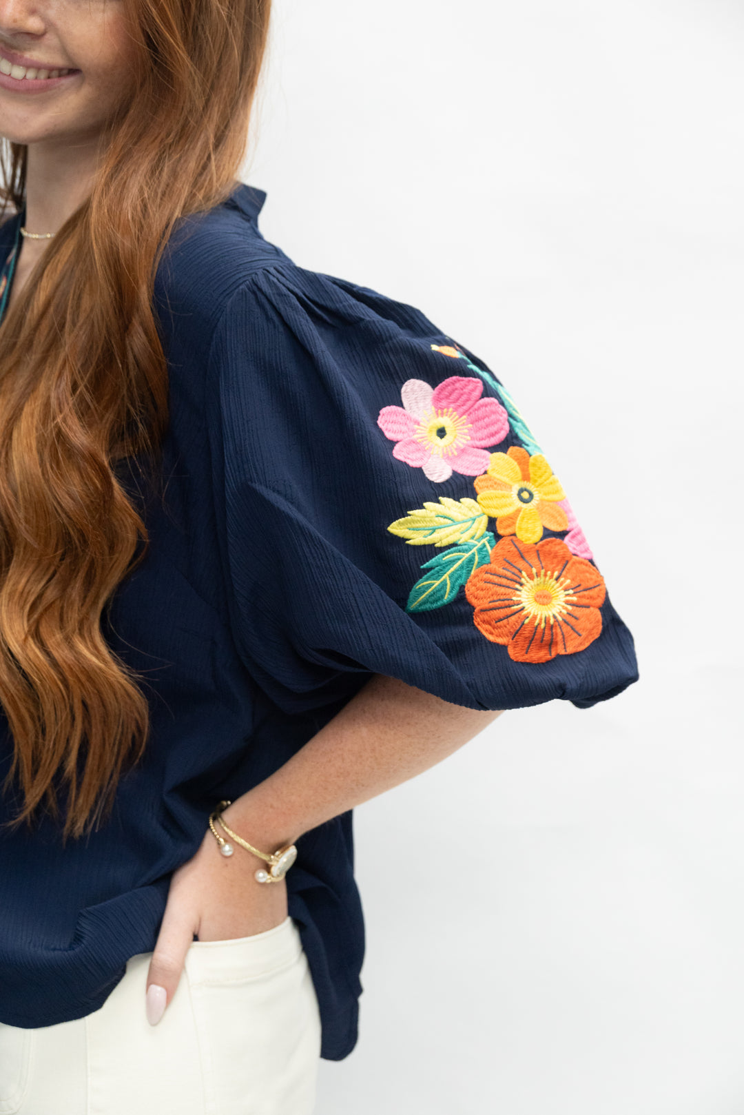 Navy Crinkled Top