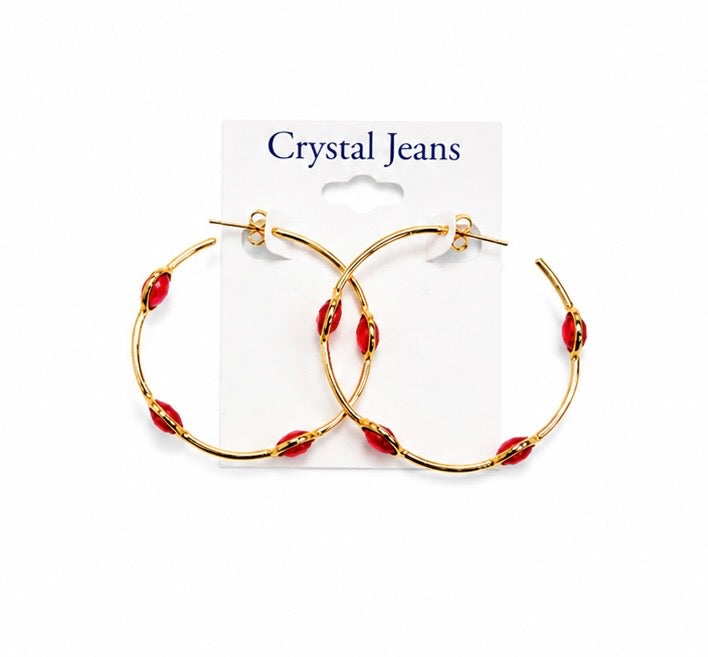 Fushia Gemstone Hoop Earrings