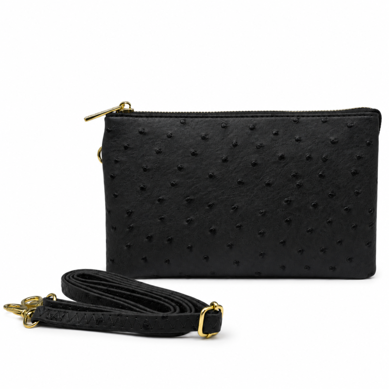 OSTRICH CROSSBODY /WRISTLET - BLACK