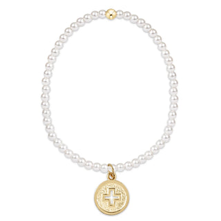 eNewton Classic Pearl 3mm Bracelet – Signature Cross Gold Disc