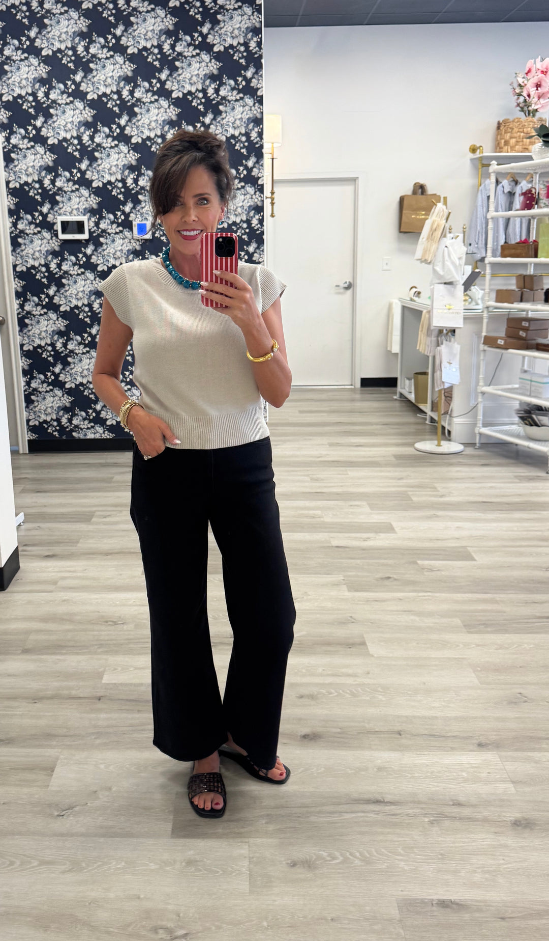 Pearl Cap Sleeve Knit Top