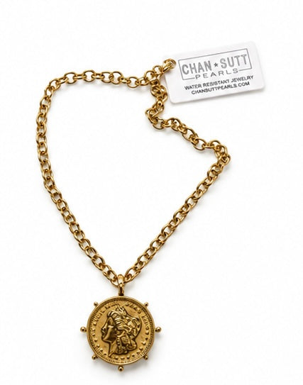 Gold Coin Necklace by Chansuttpearls