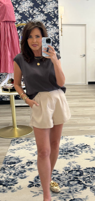 Gray Boxy Linen Top