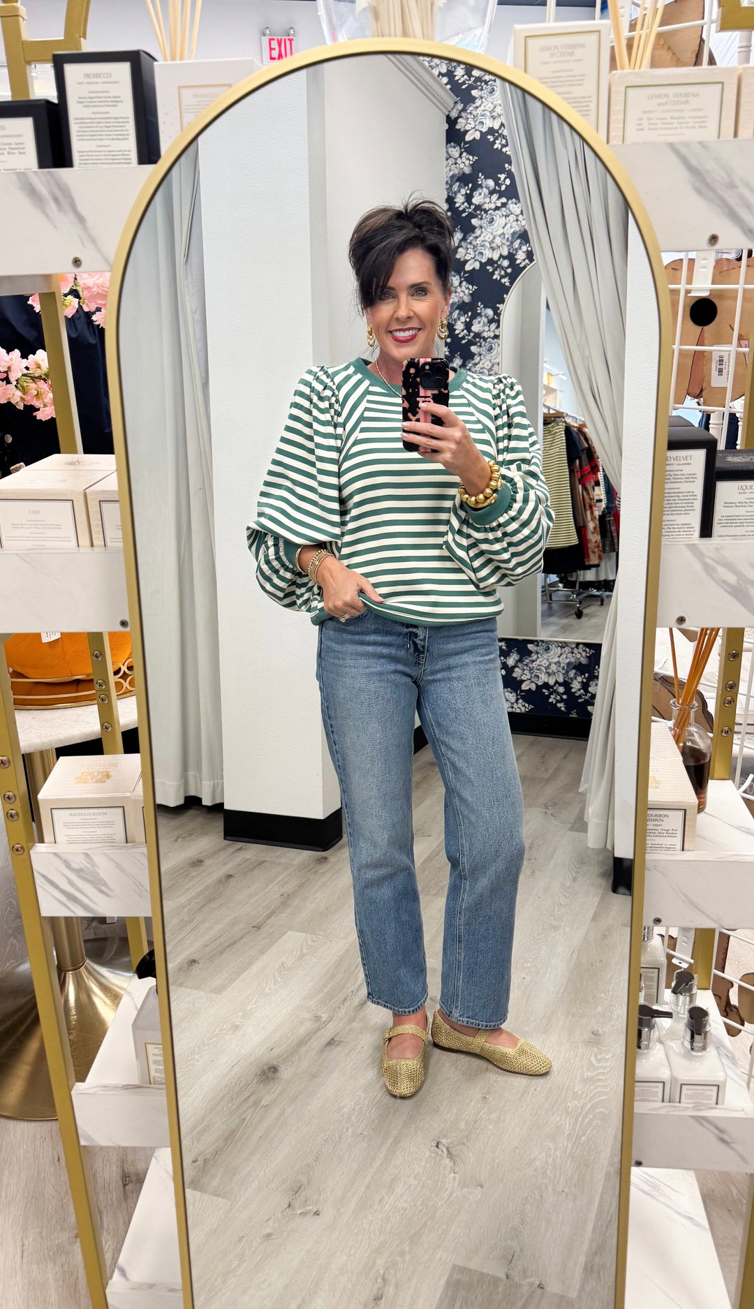 Cambridge Hunter Green Stripe Top