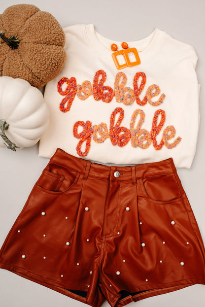 Light Brown Leather Pearl Shorts