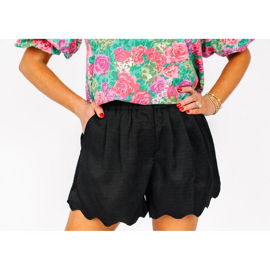 Black Scalloped Shorts