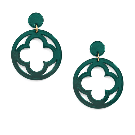 ZENZII - Dark Teal Resin Open Clover Earrings