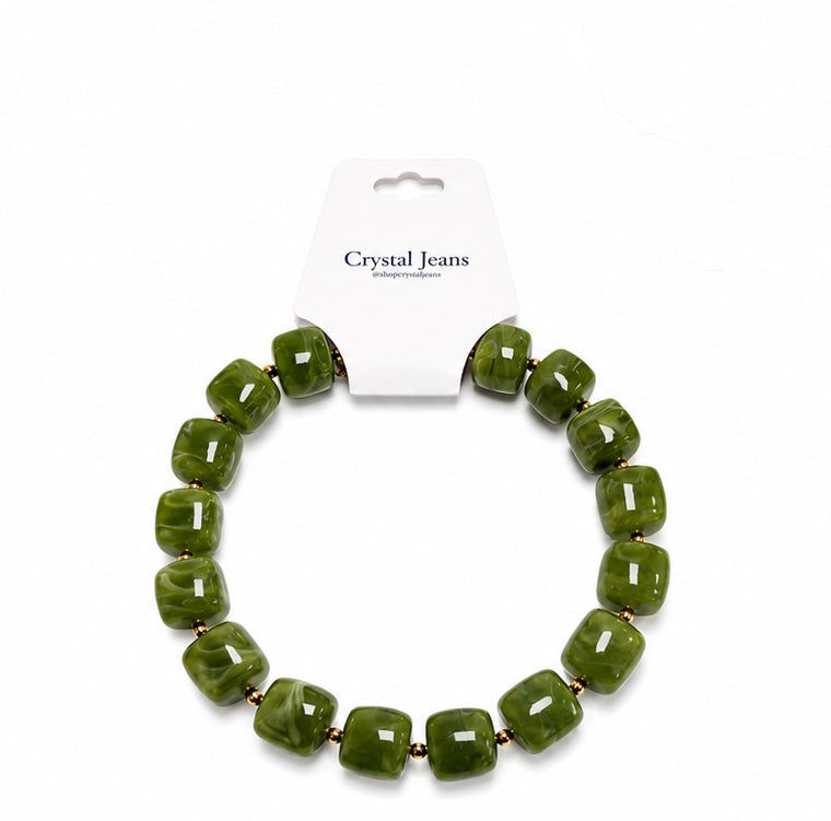 Green Square  Bead Necklace