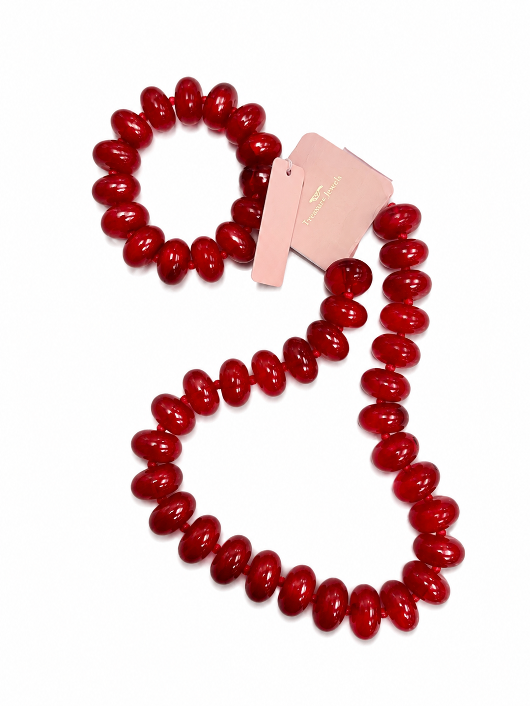 Treasure Jewels Sugar Bead Necklace Set - Red