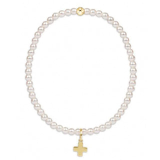 enewton Classic Pearl 3mm Bead Bracelet - Signature Cross Gold Charm