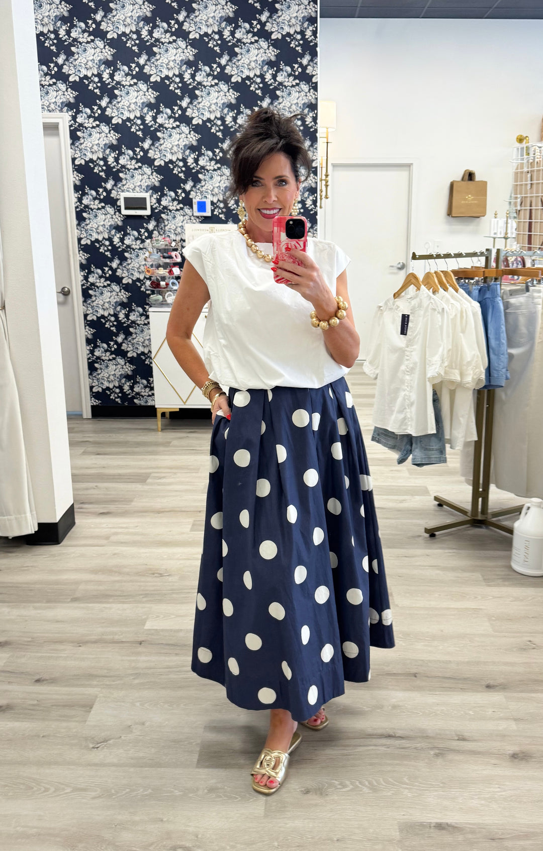 Genevieve Polka Dot Midi Skirt