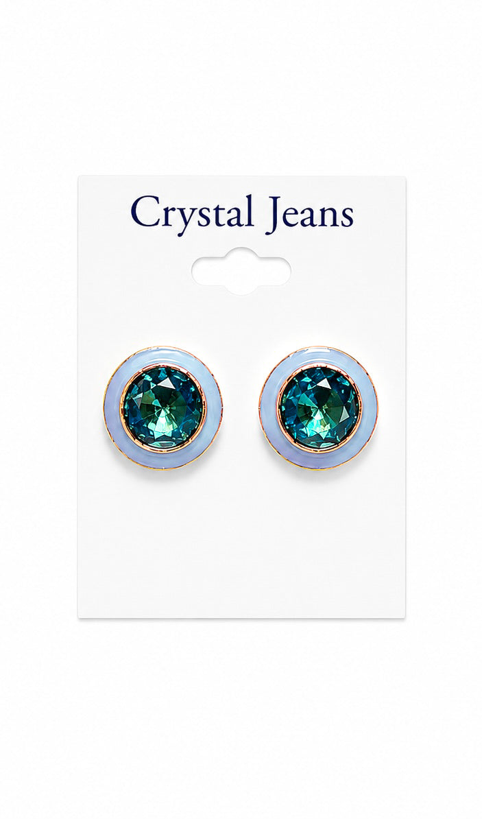 Blue Gem Button Earrings