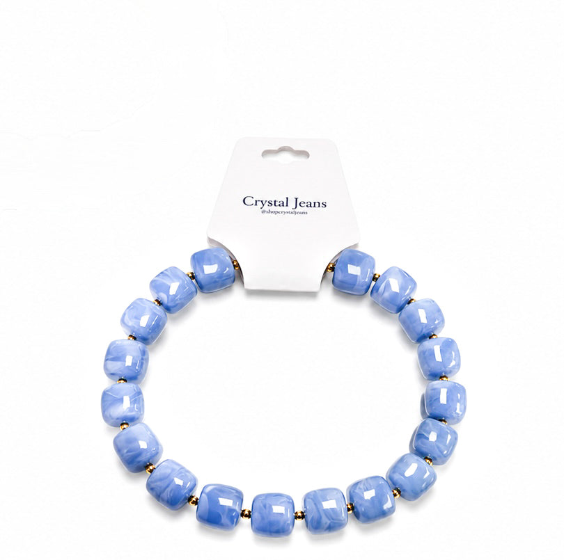 Baby Blue Square  Bead Necklace