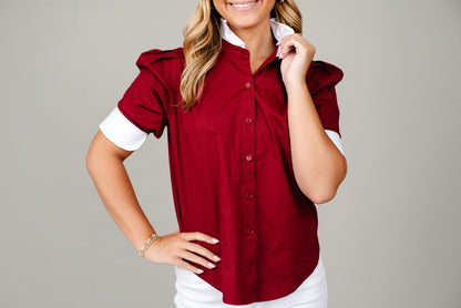 Burgundy and White Ruffle Top