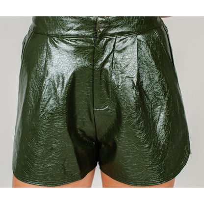 Olive Leather Shorts