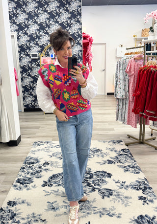 Queen Of Sparkles Hot Pink Multi Jeweled Ornament Top