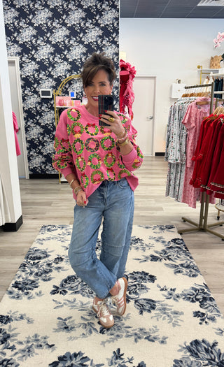 Queen of Sparkles Hot Pink Wreaths Sweatshirt