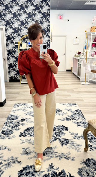 Hayden Poplin Top in Brick