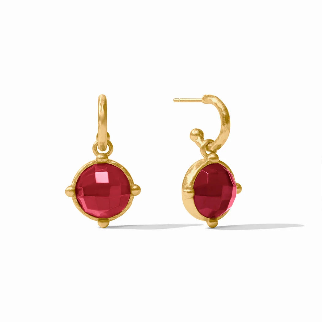 Julie Vos Honeybee Hoop &amp; Charm Earring Iridescent Ruby Red