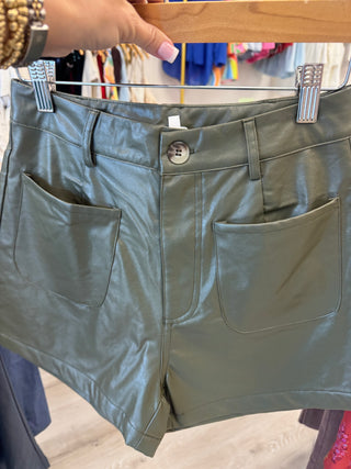 Linden Olive Leather Shorts