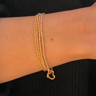 classic gold 2.5mm bead bracelet - love gold charm 7.25" extends