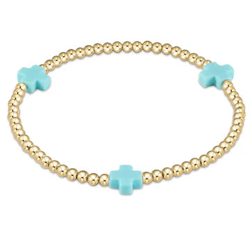 enewton Signature Cross Gold Pattern 3MM Bead Bracelet- turquoise