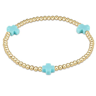 Turquoise Signature Cross Gold Pattern 3MM Bead Bracelet