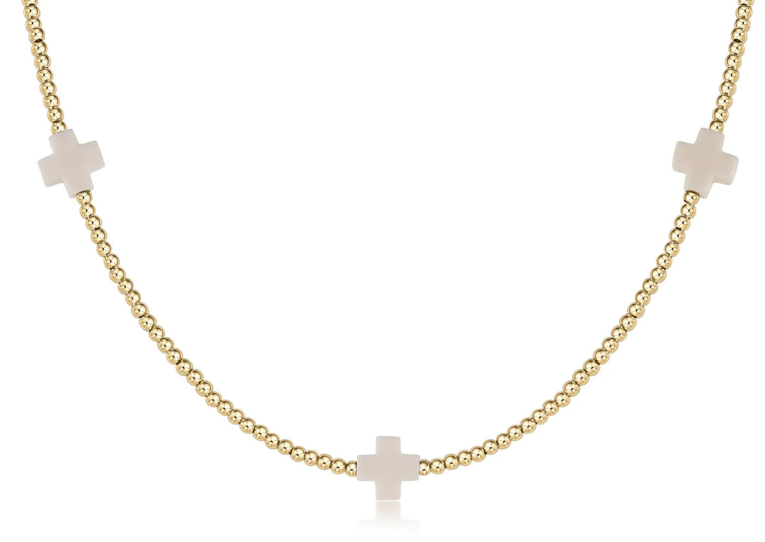enewton 15" choker signature cross gold pattern 2mm bead - off-white
