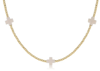 enewton 15" choker signature cross gold pattern 2mm bead - off-white