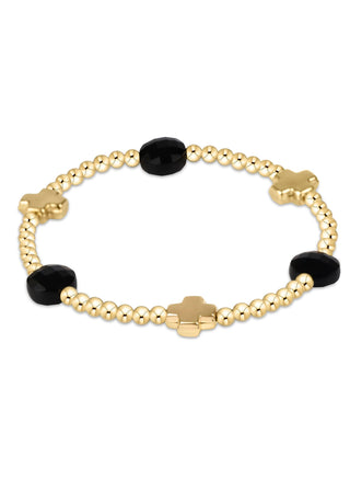 signature cross admire gold pattern 3mm bead bracelet - faceted onyx