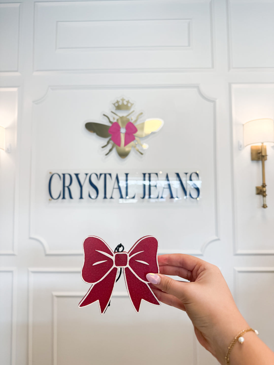 Crystal Jeans Private Blend Car Freshie -Red Bow